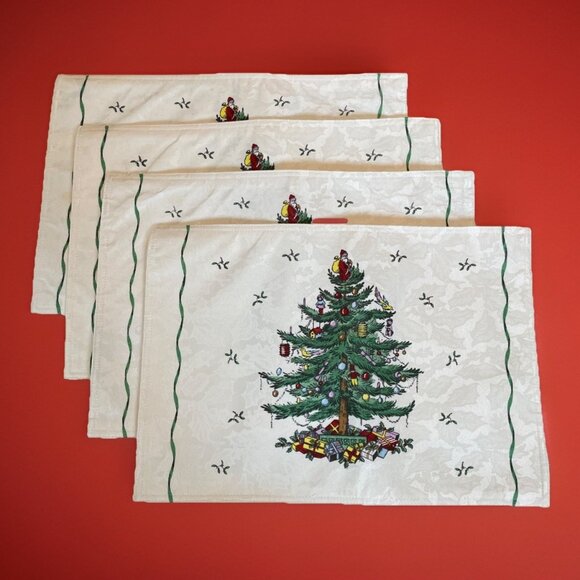 Spode Christmas Tree Rectangular Cotton Blend Placemats 13x19" Set of 4 NWOT - Picture 1 of 8